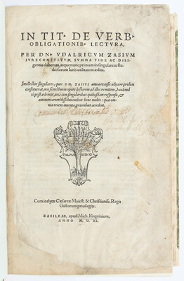 Zasius, De verborum obligationibus