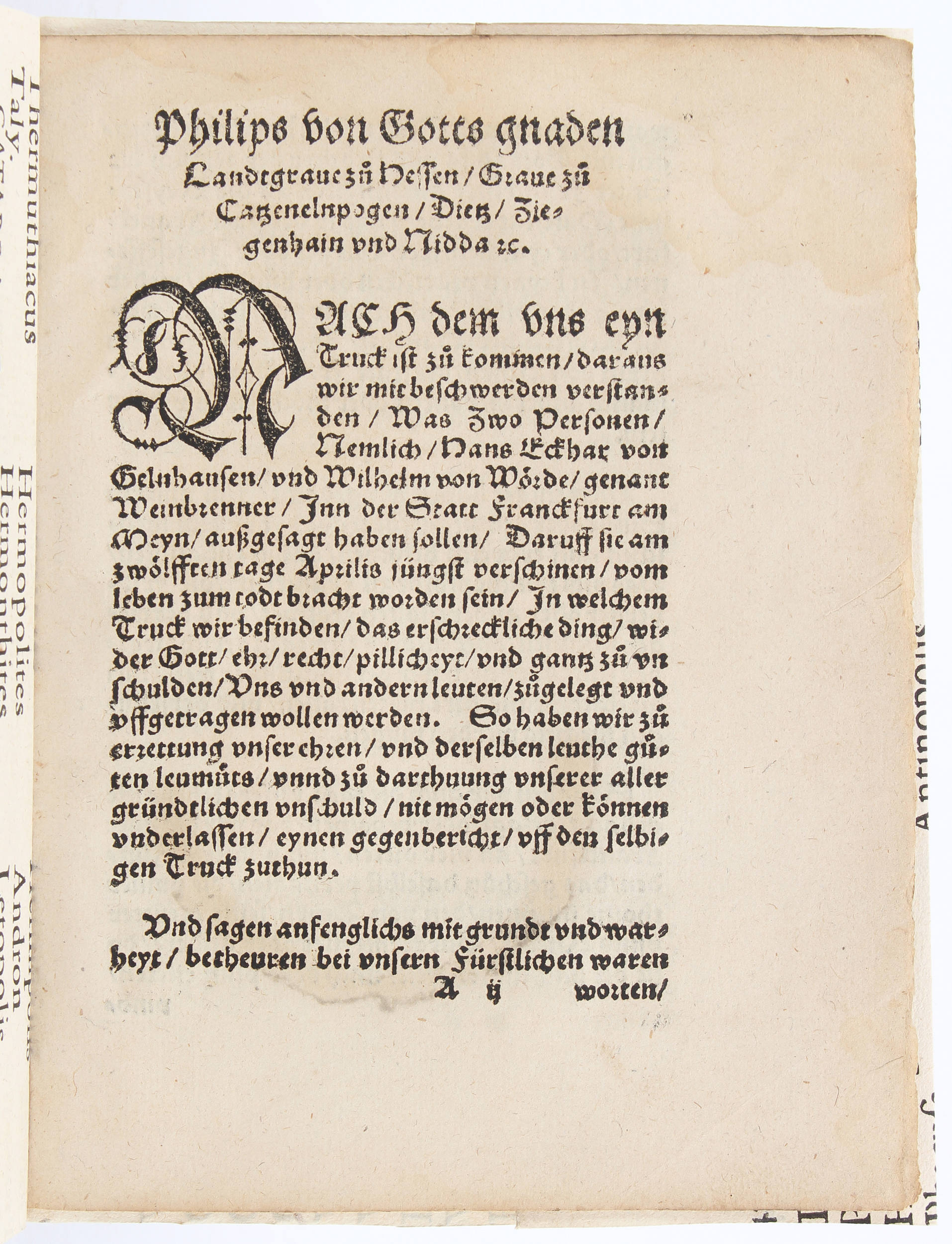 Philipp I., Wahrhaftiger Bericht / 2 Schriften