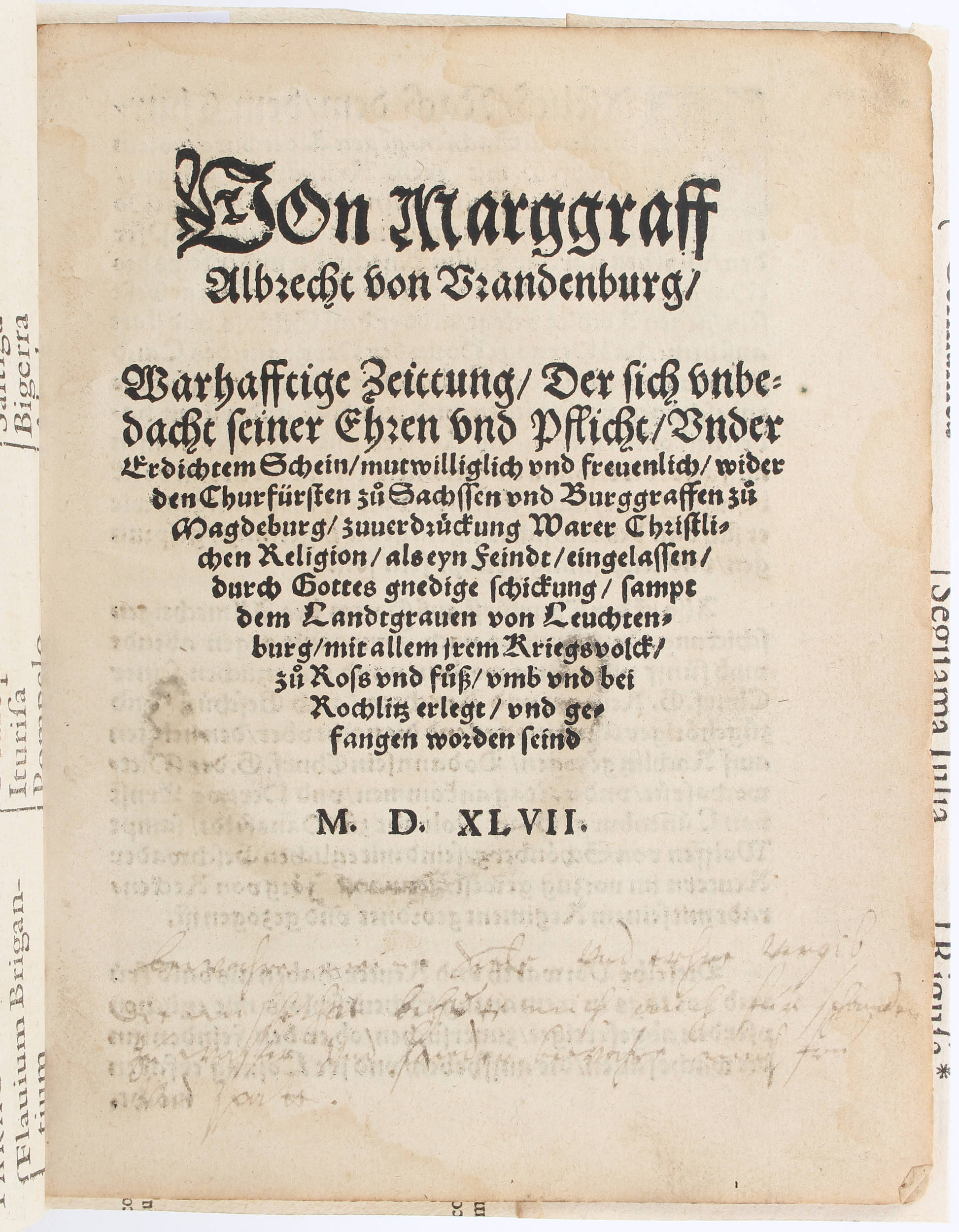 Von Marggraff Albrecht. Warhafftige Zeittung