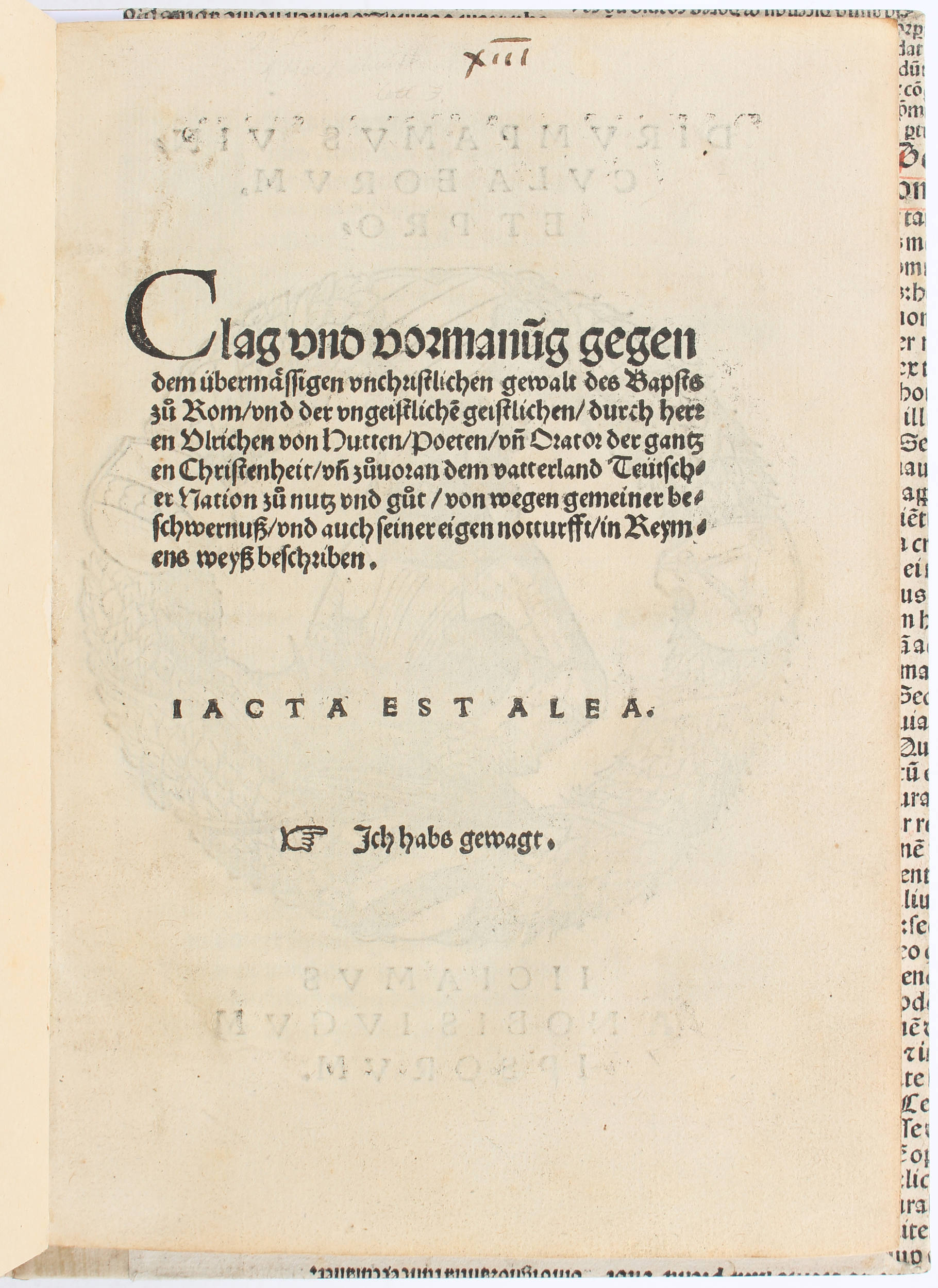 Hutten, Clag und vormanung