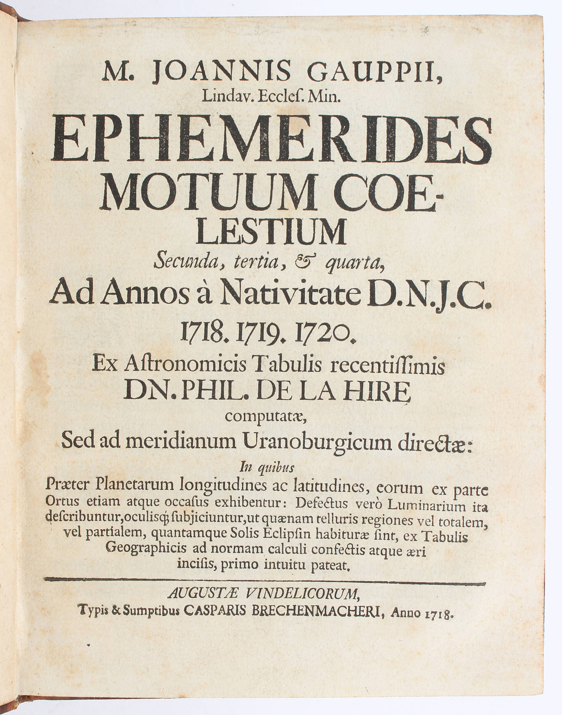 Gaupp, Ephemerides ad annos 1718. 1719. 1720