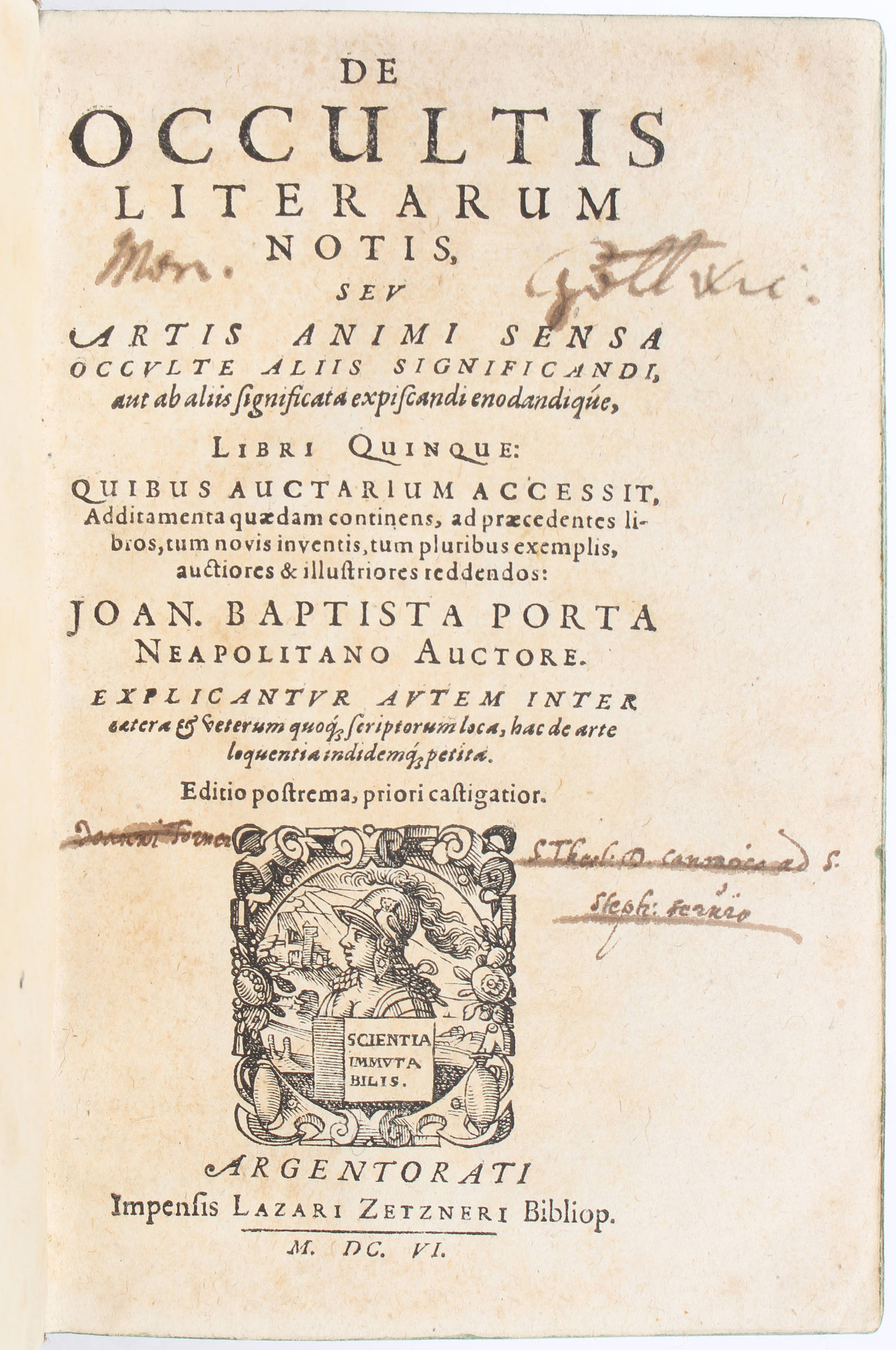 Della Porta, De occultis literarum notis