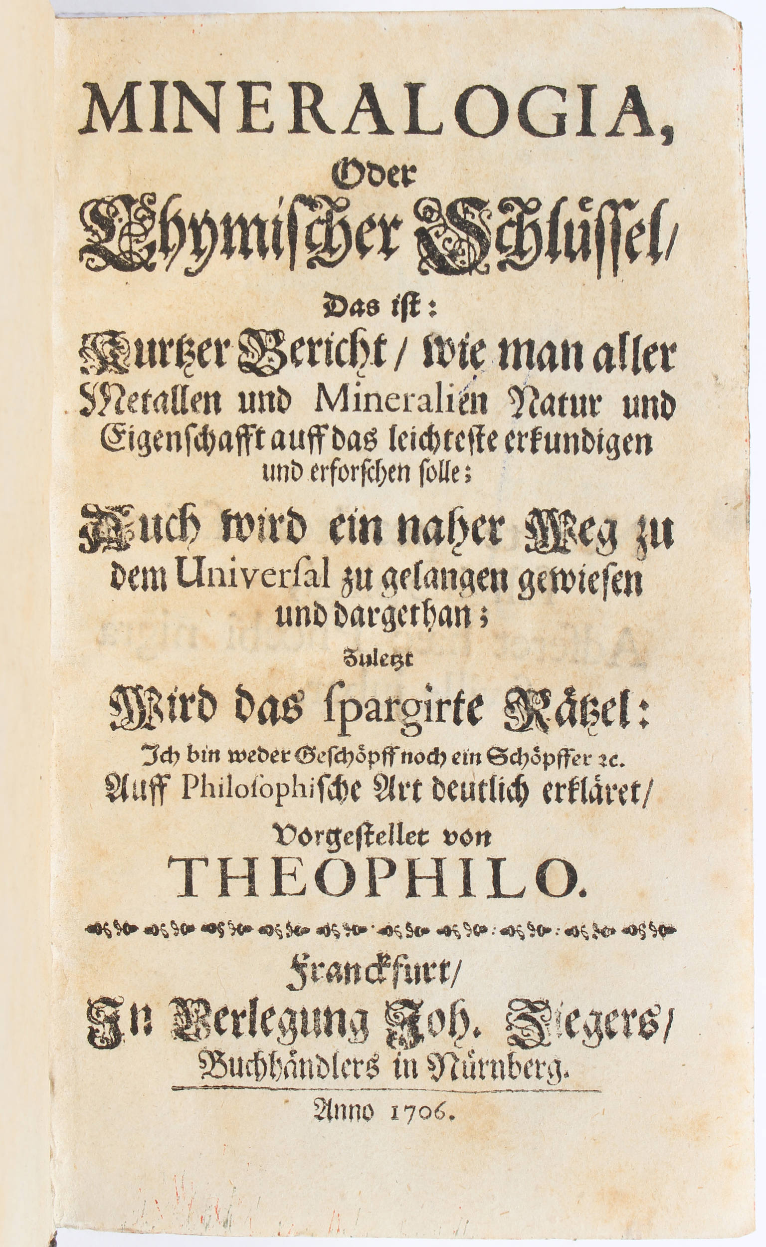 (Hertel), Mineralogia oder Chymischer Schlüssel