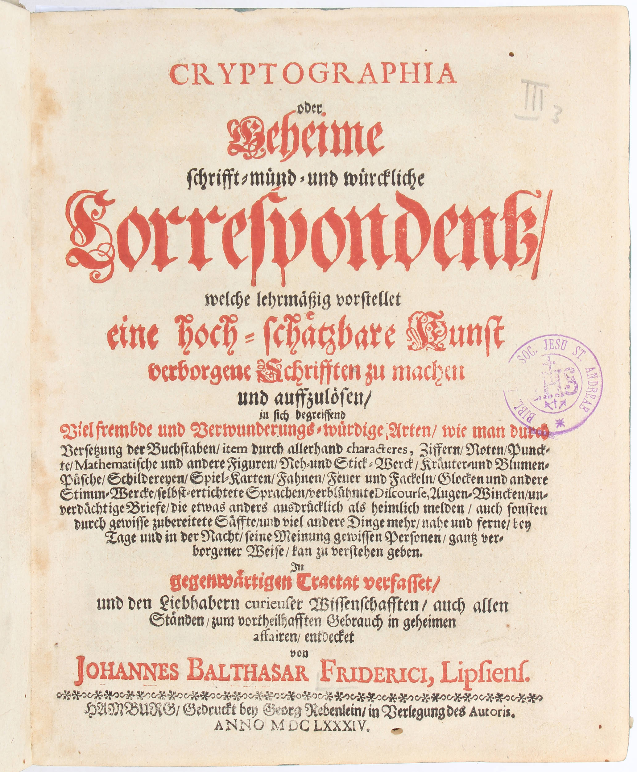 Friderici, Cryptographia oder Geheime Schrifft