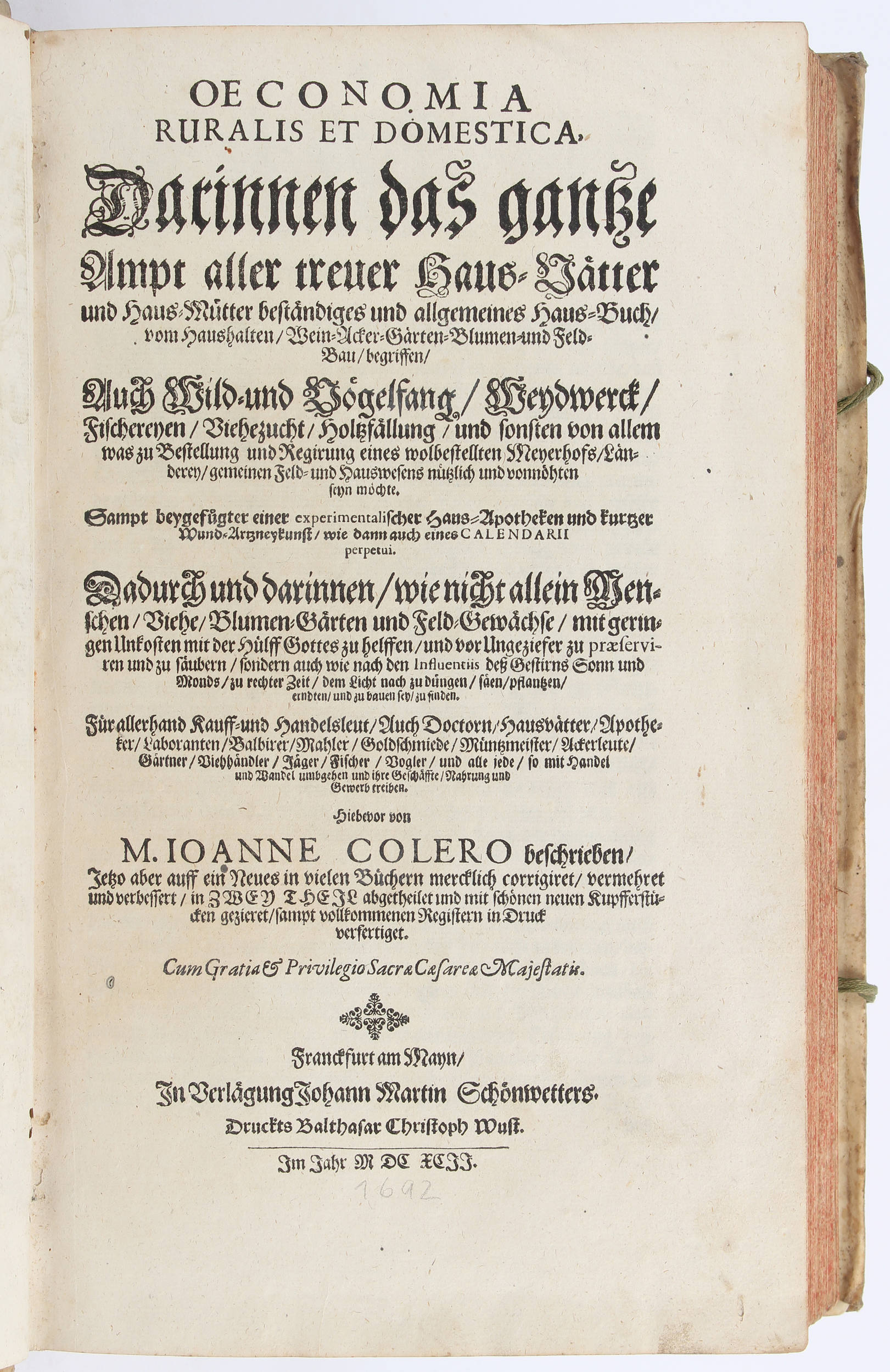 Colerus, Oeconomia ruralis. 1692
