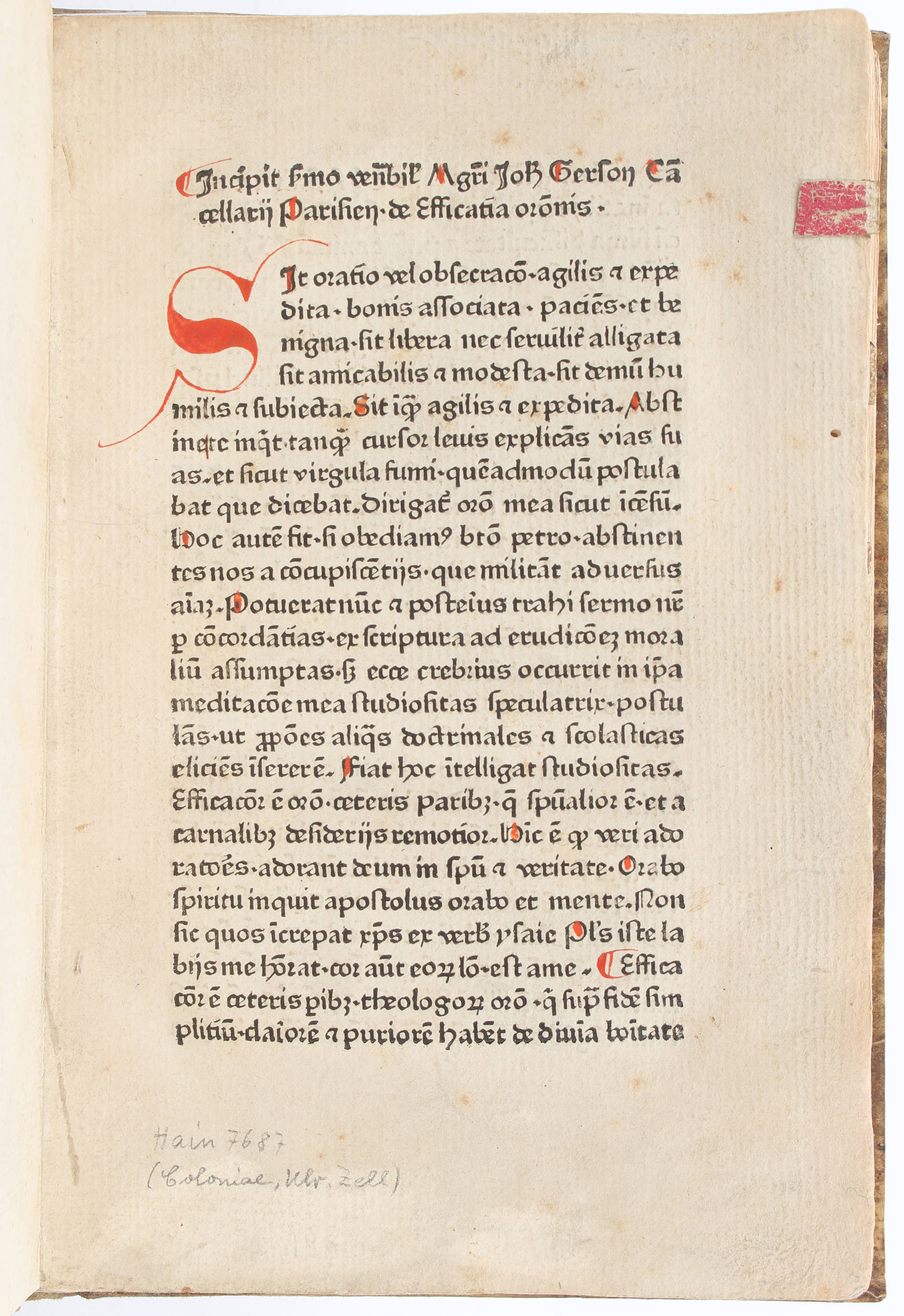 Gerson, De efficacia orationis. Köln um 1468