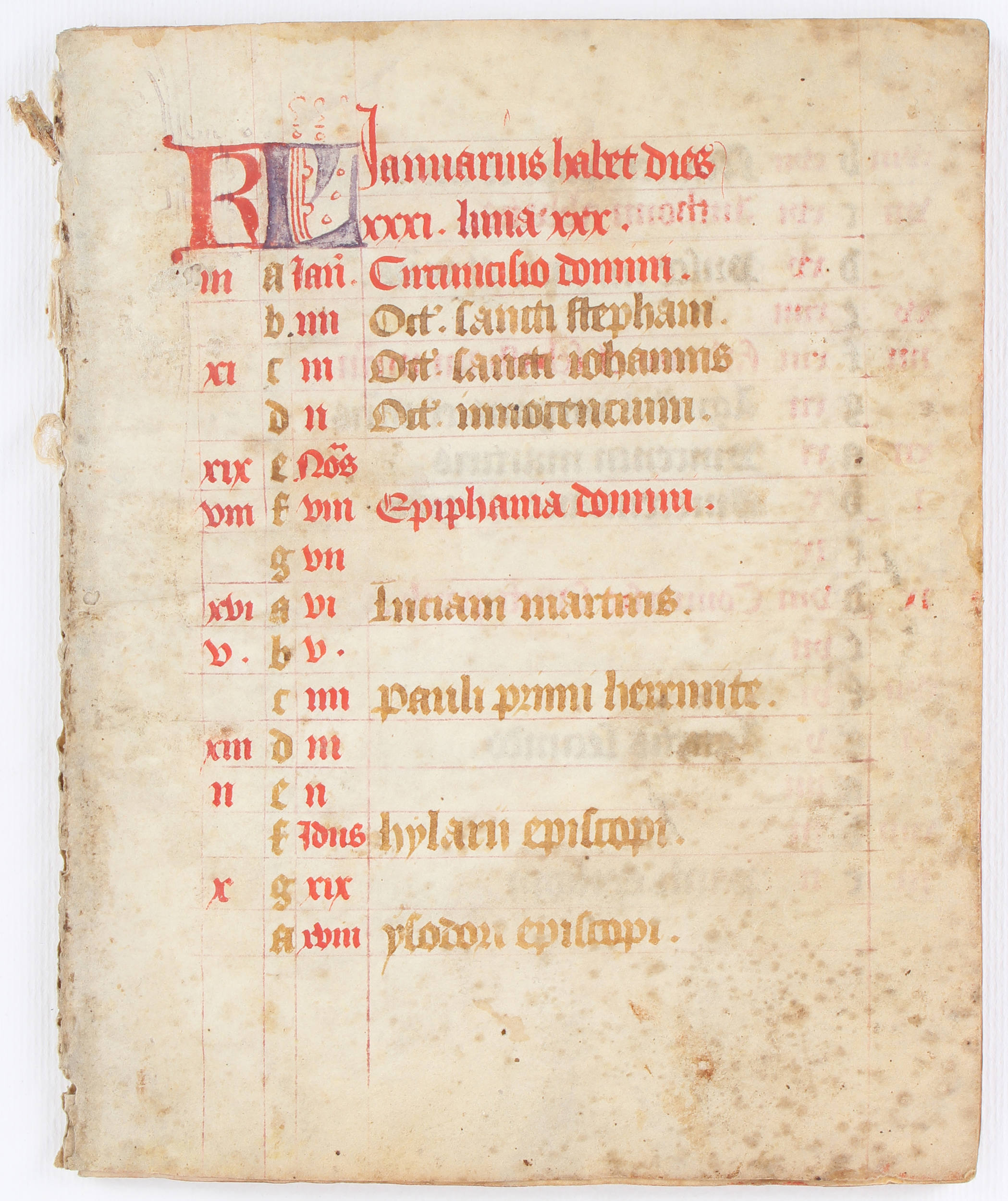Stundenbuch, 12 Bll. Kalendarium