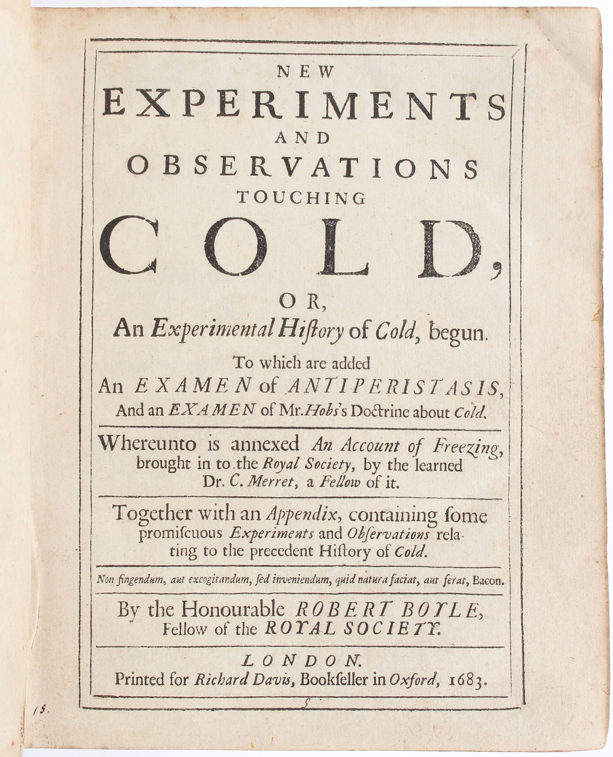 Boyle, New experiments touching cold