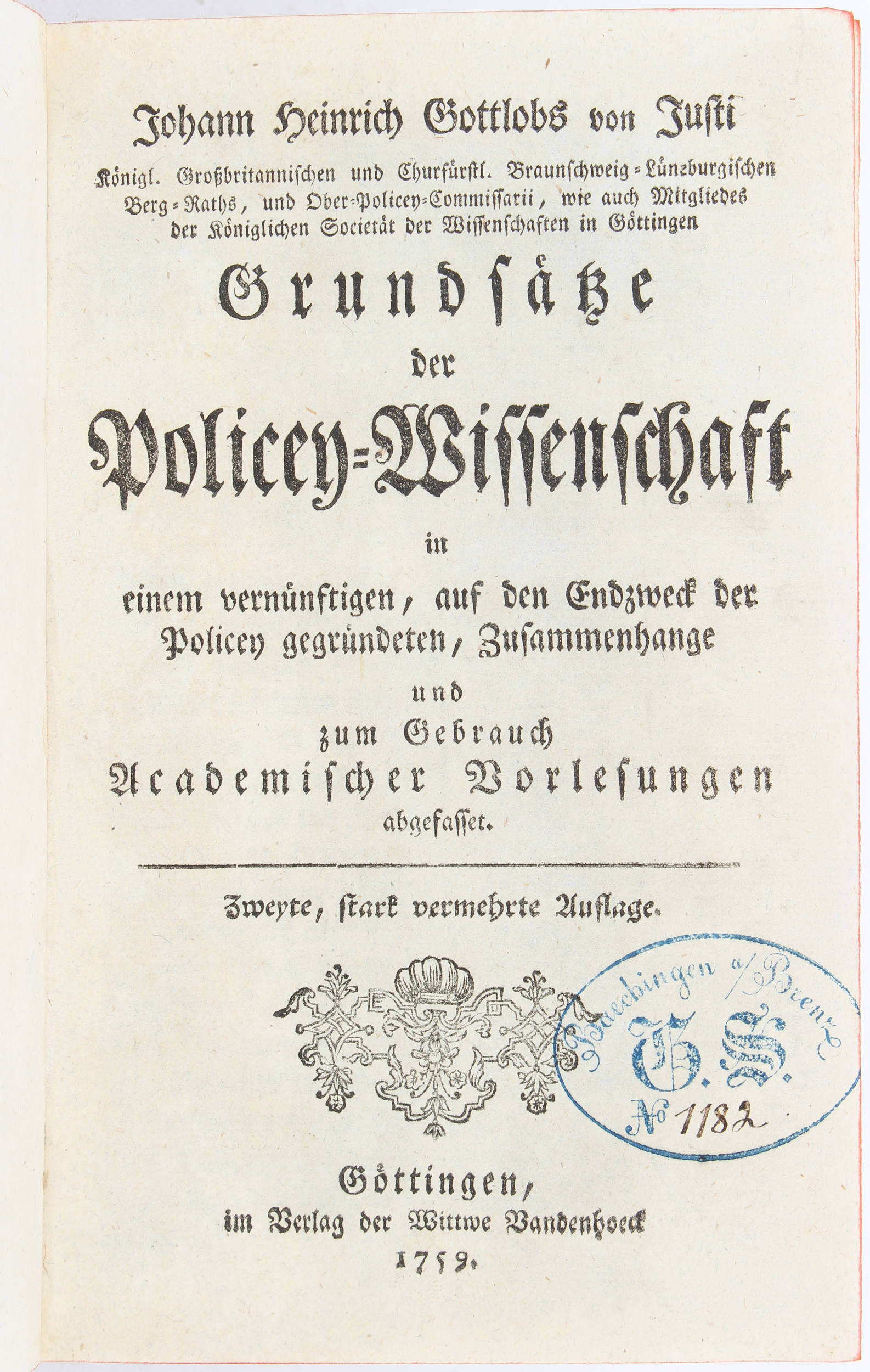 Justi, Policey-Wissenschaft