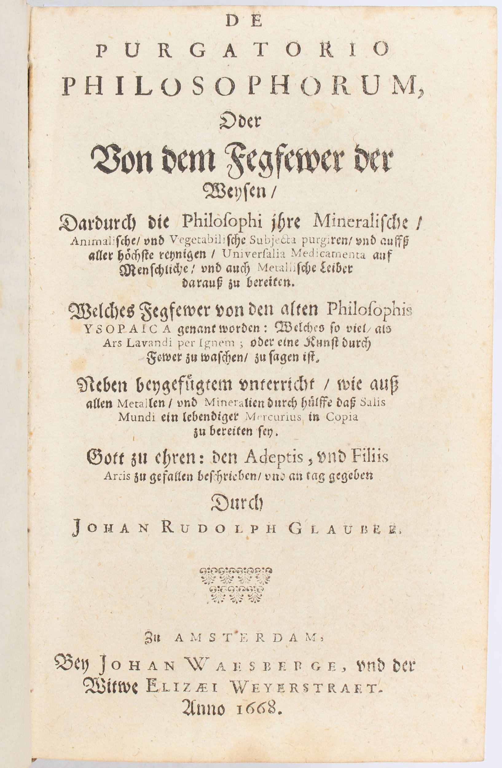 Glauber, Sammelband alchem. Erstausgaben