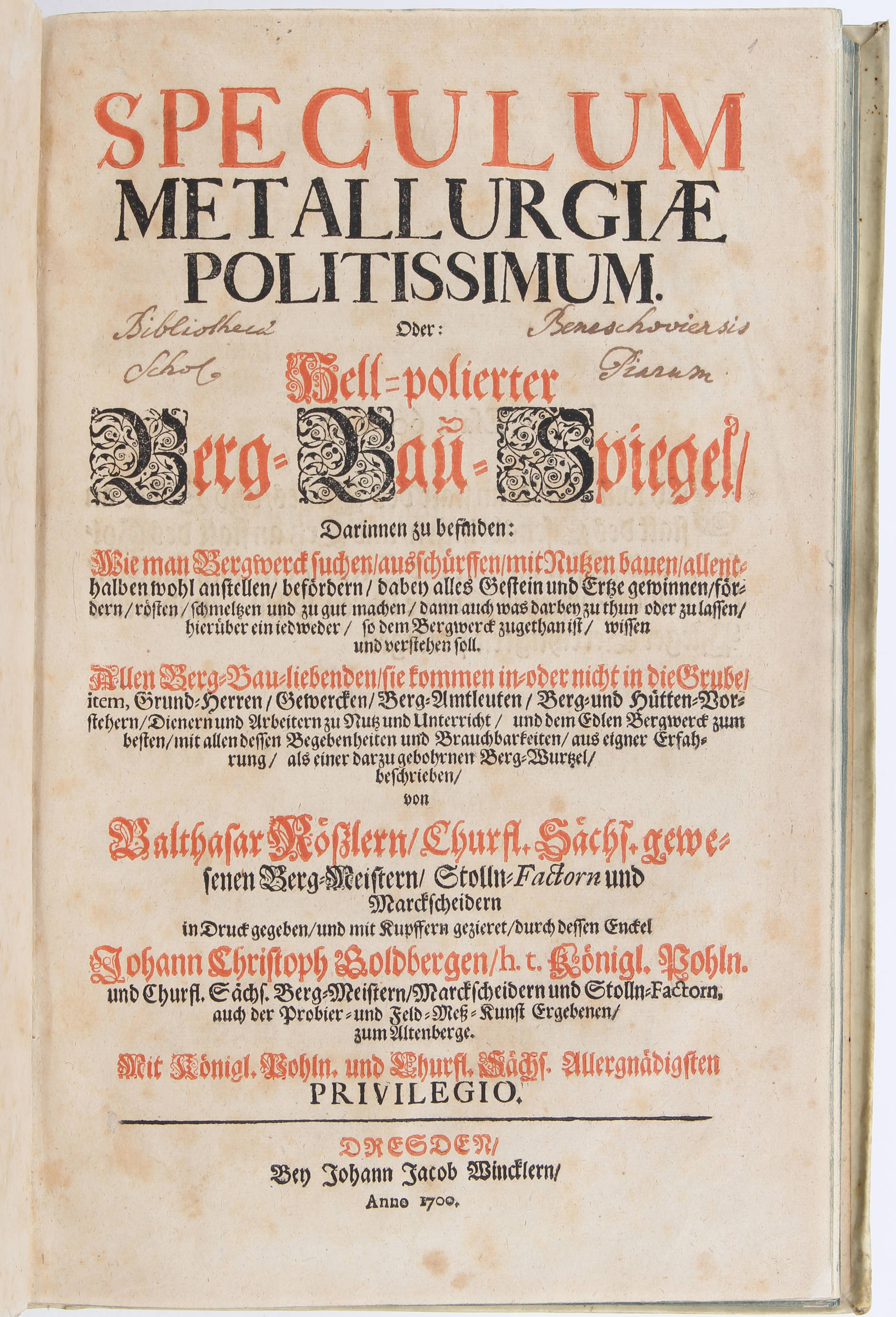 Rößler, Speculum metallurgiae politissimum