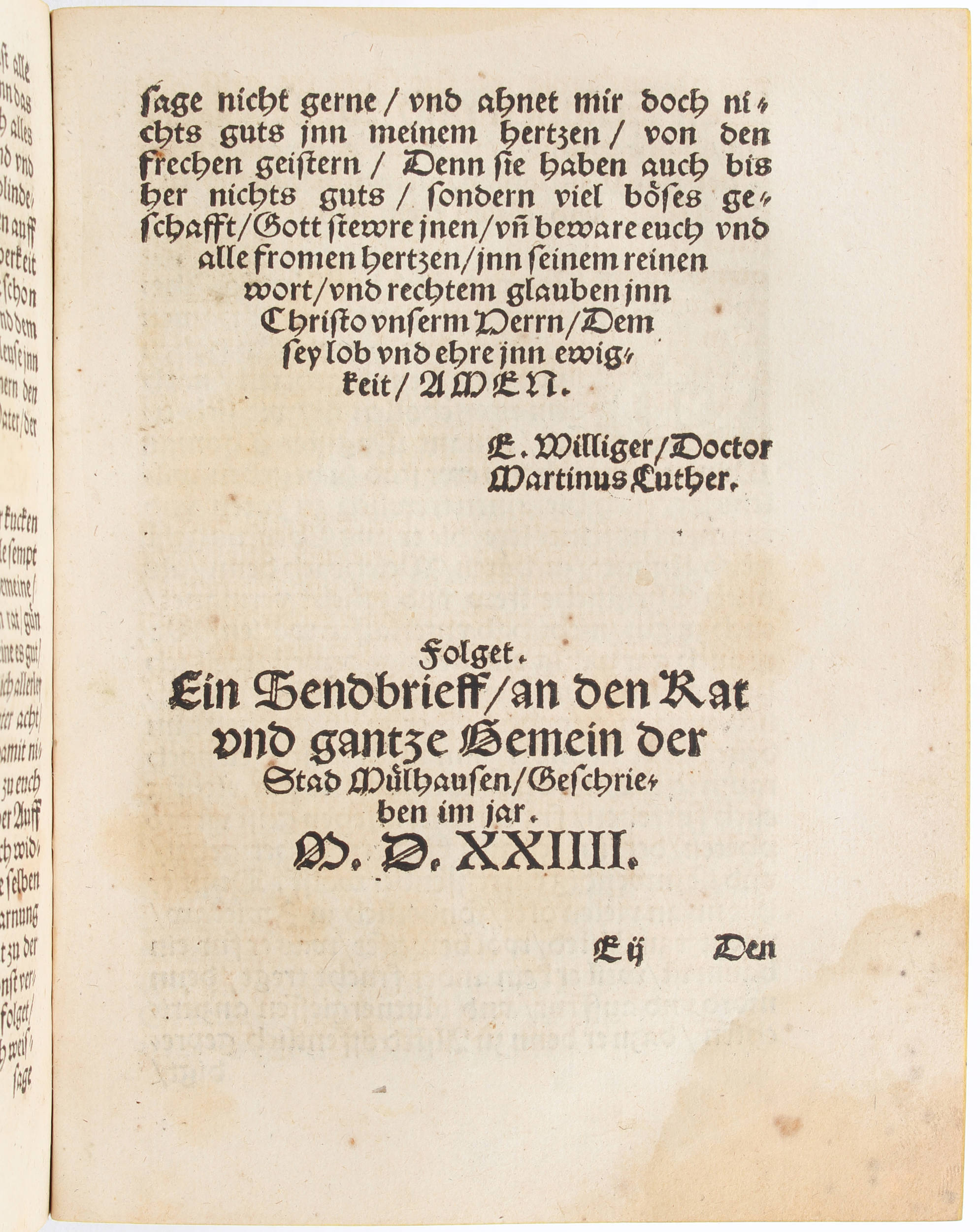 Luther, Brieff an die zu Franckfort