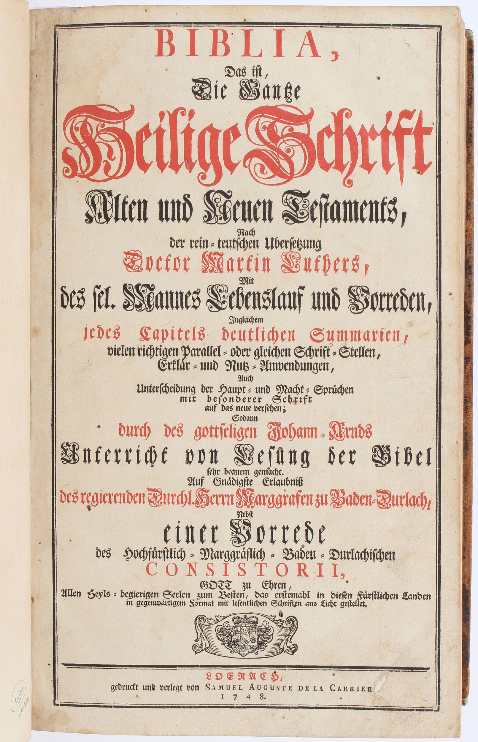 Biblia germanica. Lörrach 1748