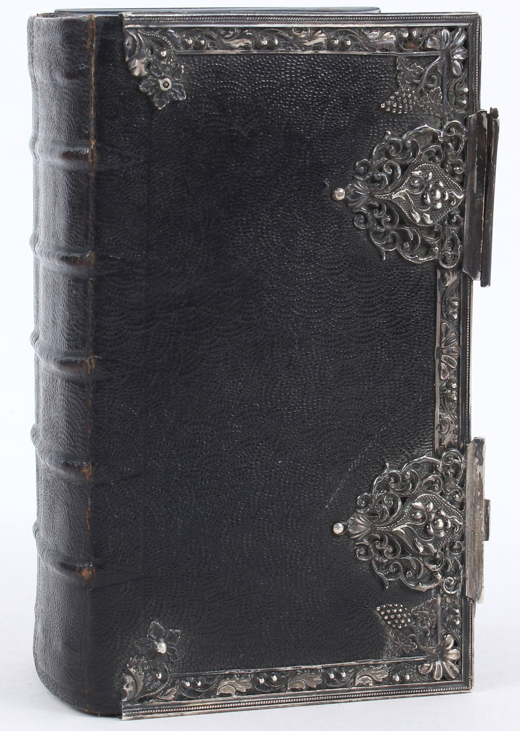 Einband mit Silberbeschlägen auf Haifischhaut (Biblia neerl.)