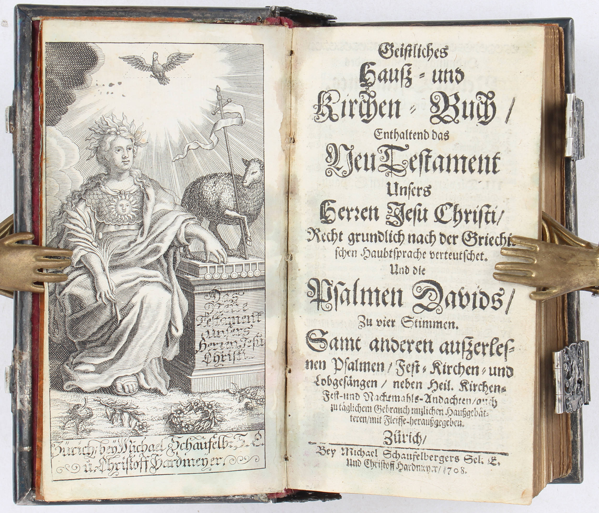 Silbereinband mit Figuren, 18. Jh. (Geistliches Haus-Buch)