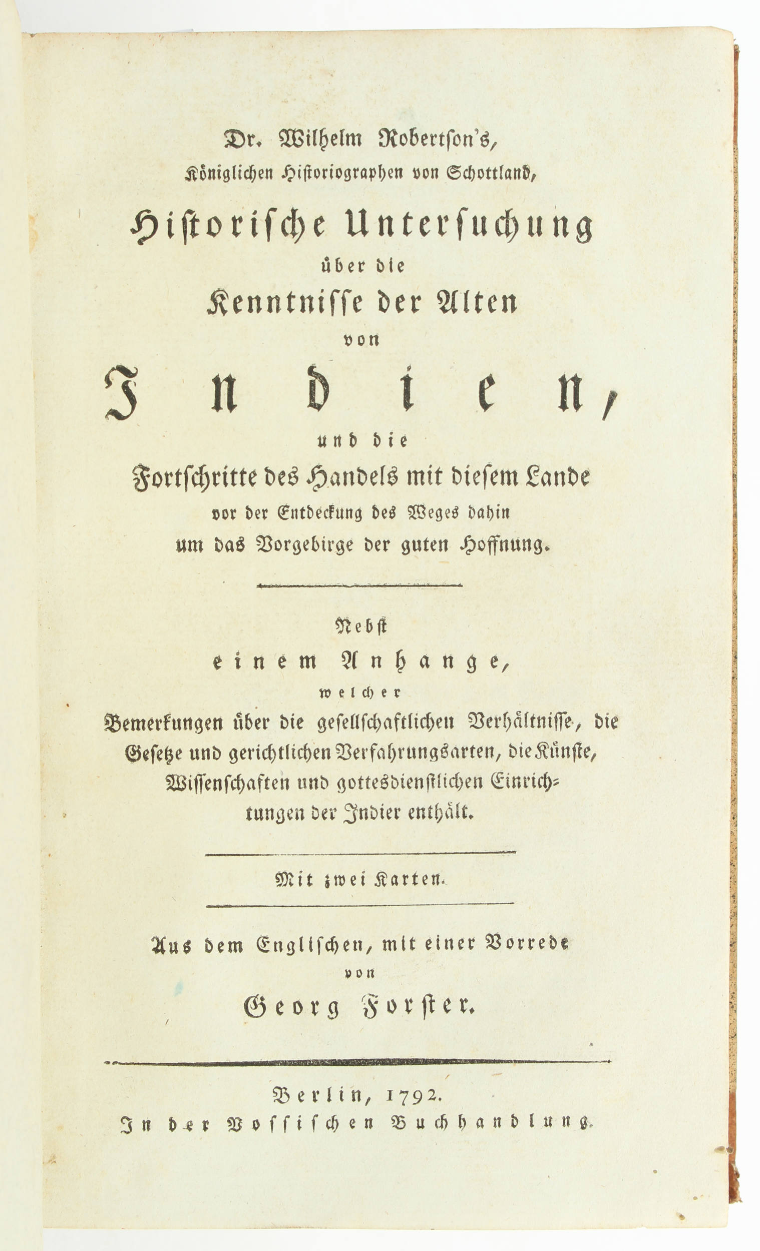 Robertson, Kenntnisse von Indien