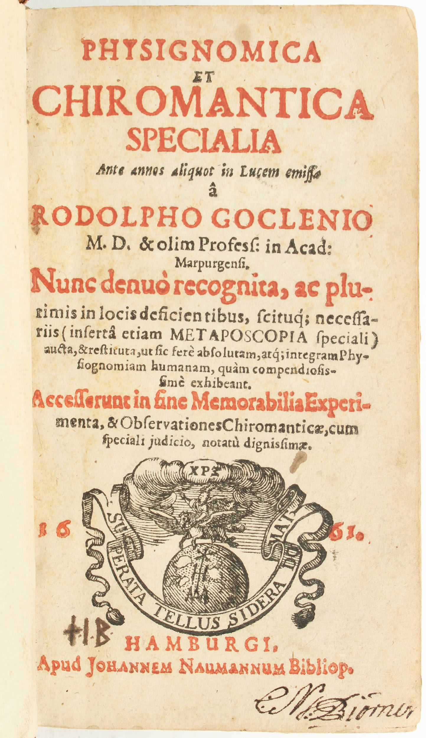 Goclenius, Physiognomica et Chiromantica. 1661