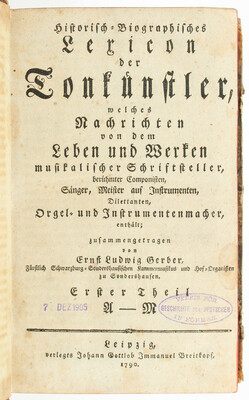 Gerber, Lexicon der Tonkünstler. 2 Bde.