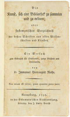 Rothe, Kunst, sich eine Bibliothek zu sammlen