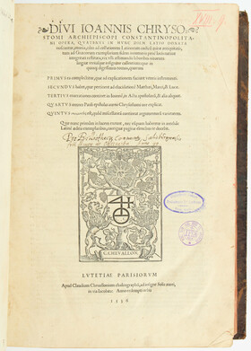 Johannes Chrysostomus, Opera. Paris 1536. 3 Bände.