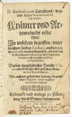 Carrichter, Kräuter und Artzneybuch / 3 Bde.
