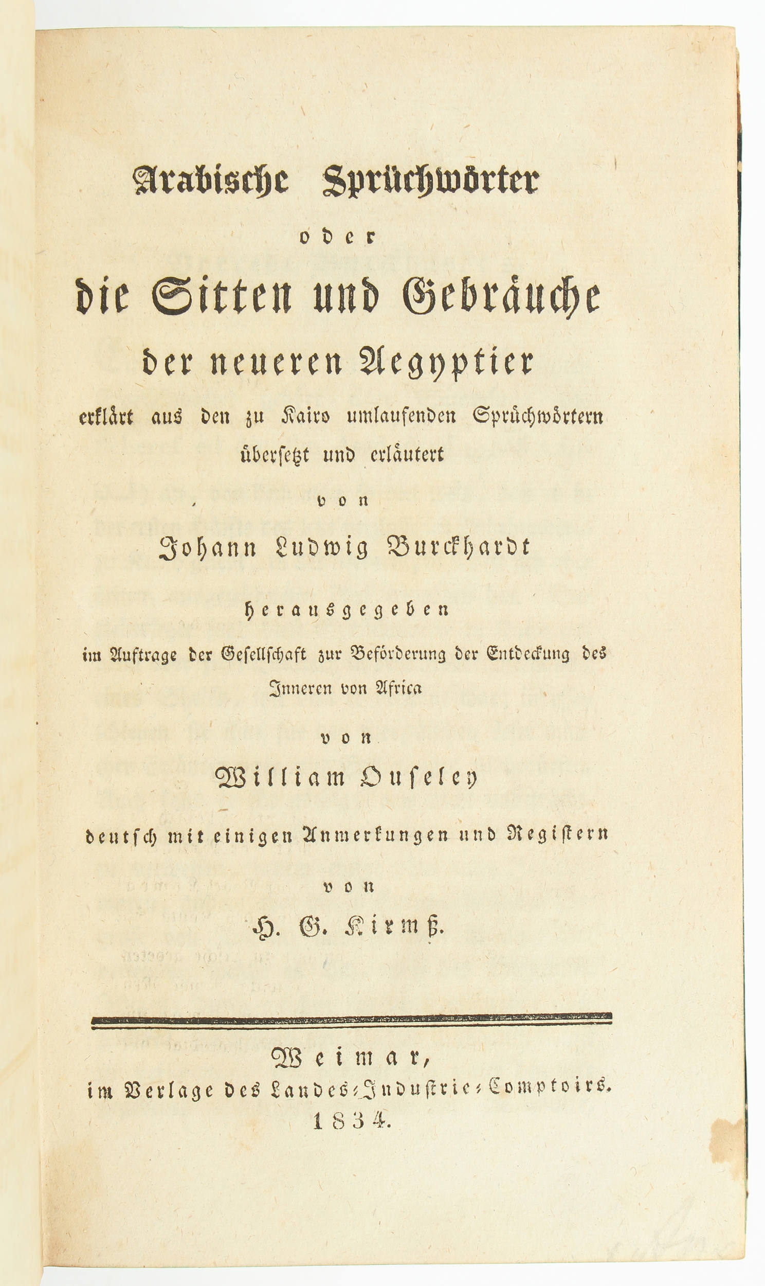 Burckhardt, Arabische Sprüchwörter. Expl. von E. Jünger
