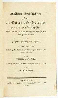 Burckhardt, Arabische Sprüchwörter. Expl. von E. Jünger