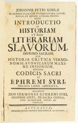 Kohl, Introductio in historiam et rem literariam Slavorum