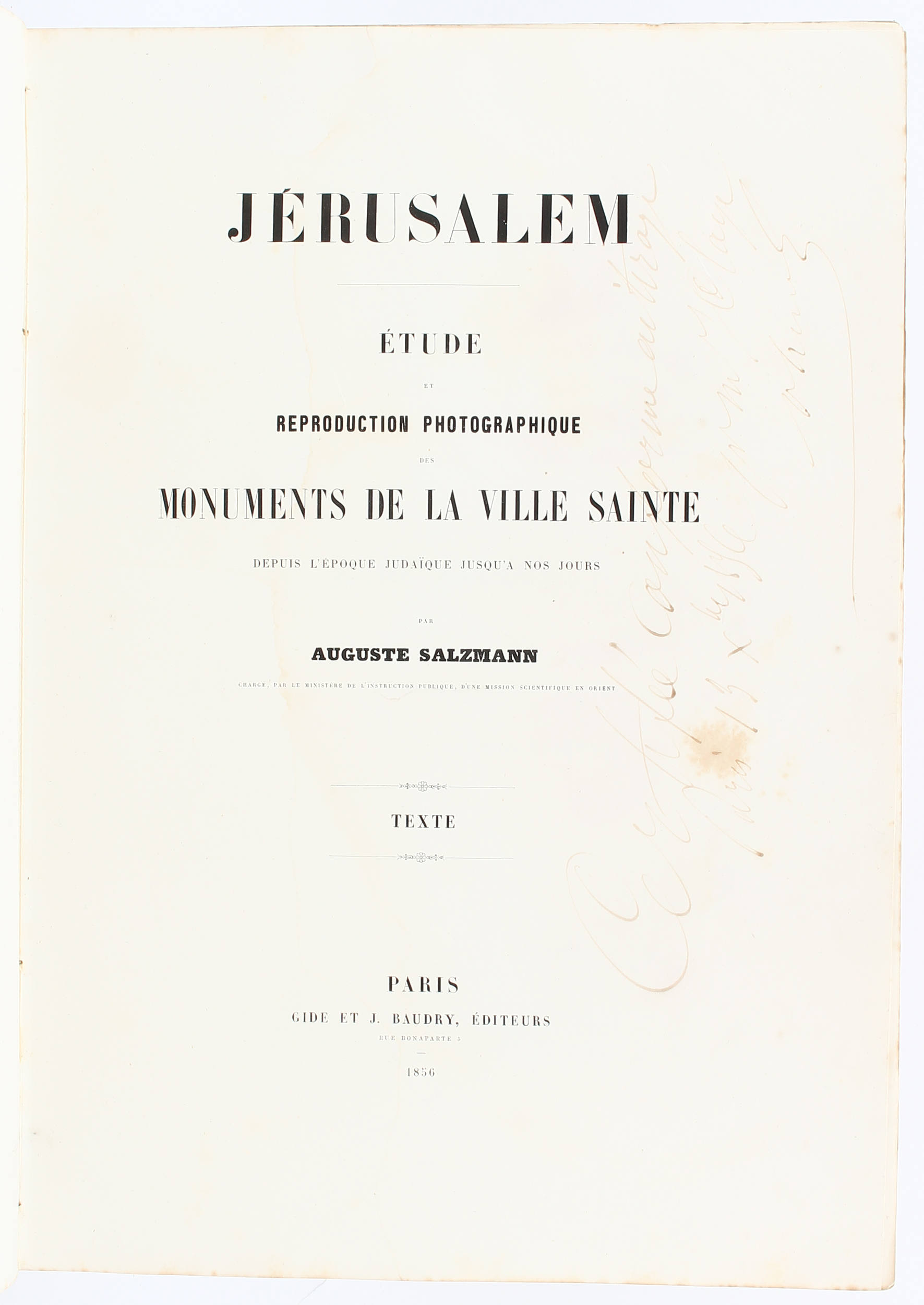 Salzmann, Jérusalem. Étude photographique. Text + Taf. in Kassette