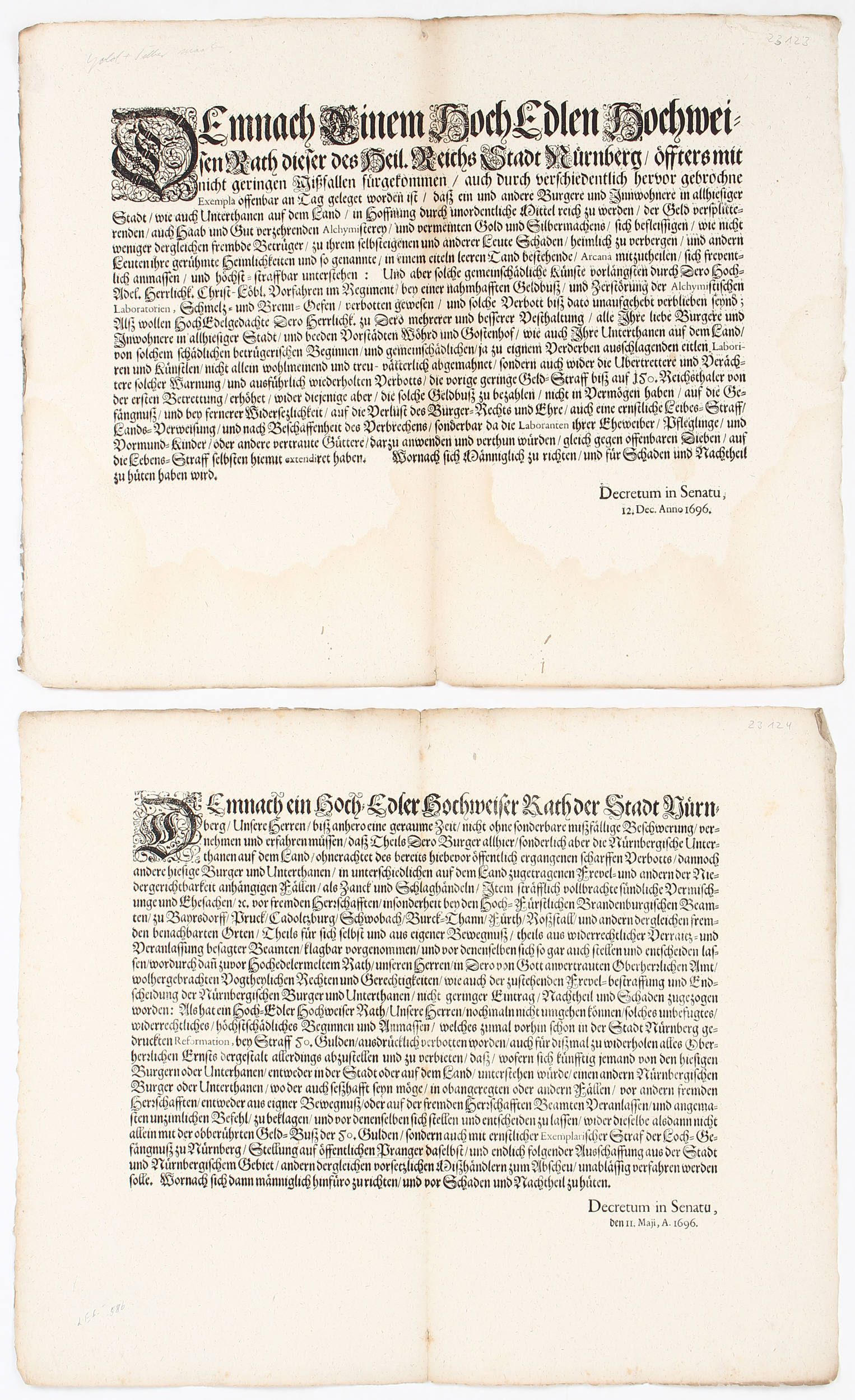 Verordnungen d. Stadt Nürnberg 1619-1786 / Einblattdrucke 51 Bll.