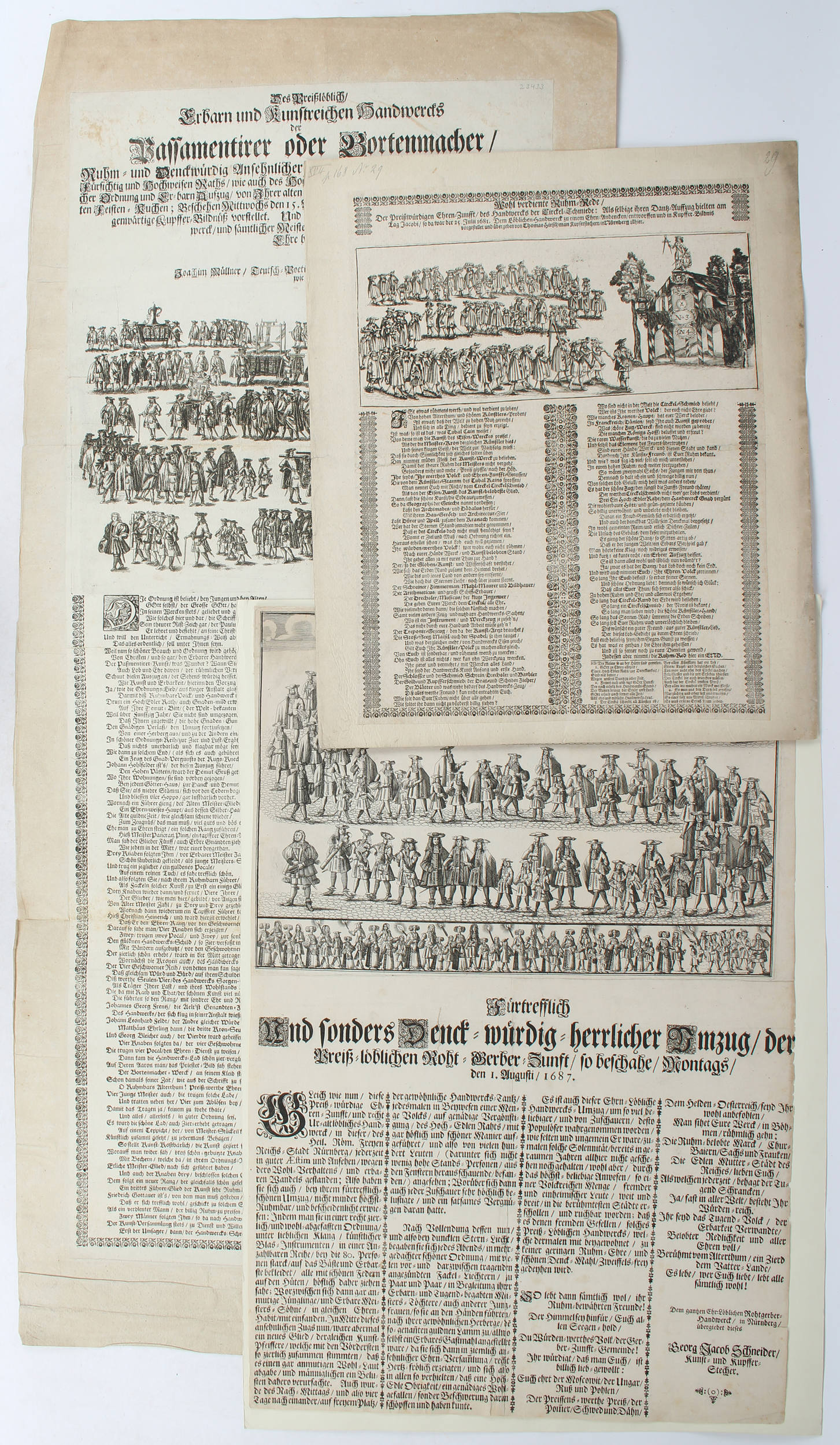 Nürnberger Handwerker-Zünfte. Einblattdrucke. 24 Bll.