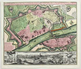 Frankfurt. Plan-Prospekt. Seutter / 4 Bll.