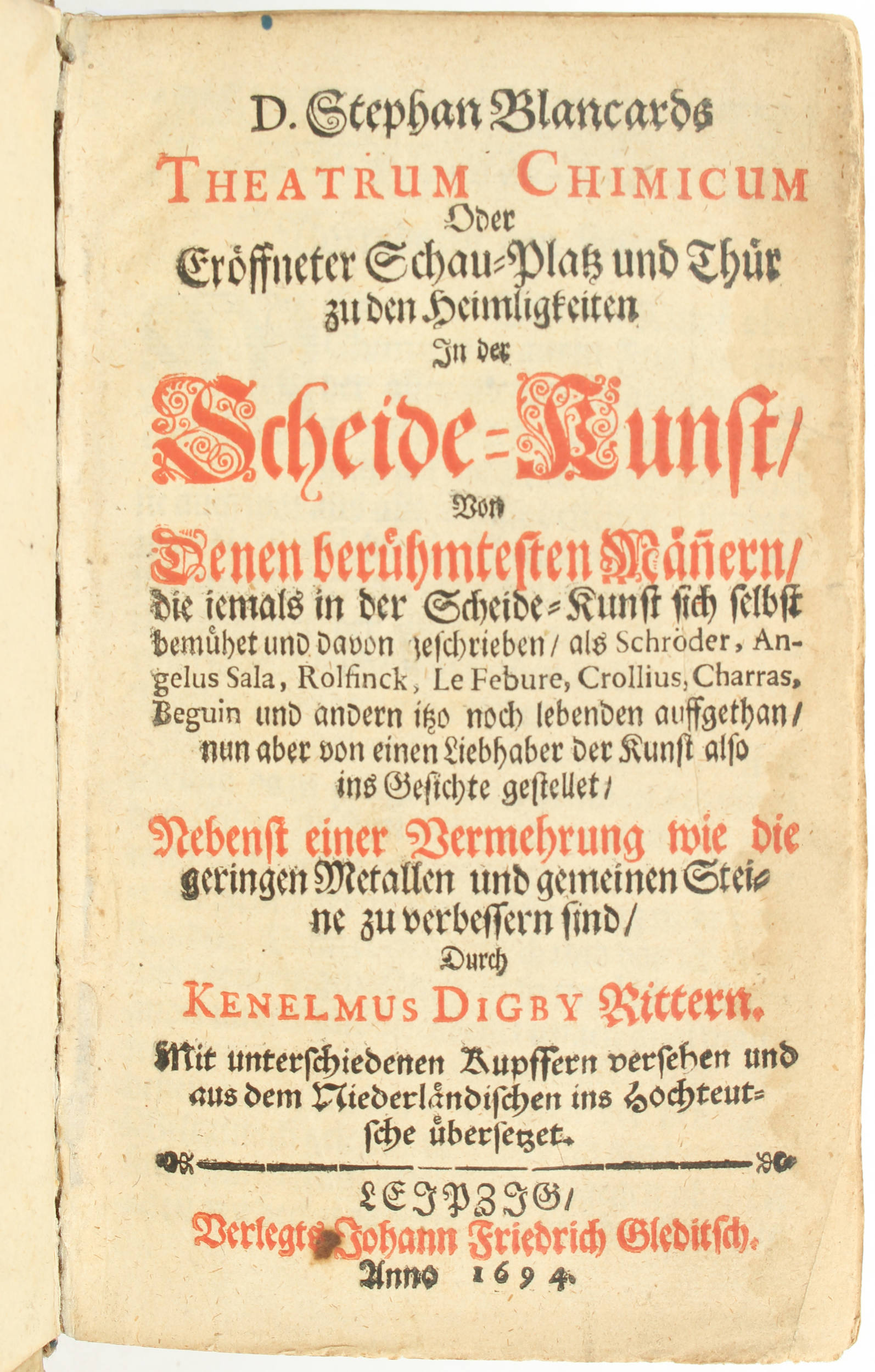 Blankaart, Theatrum Chimicum + Die neue Scheidekunst (Beibd.)
