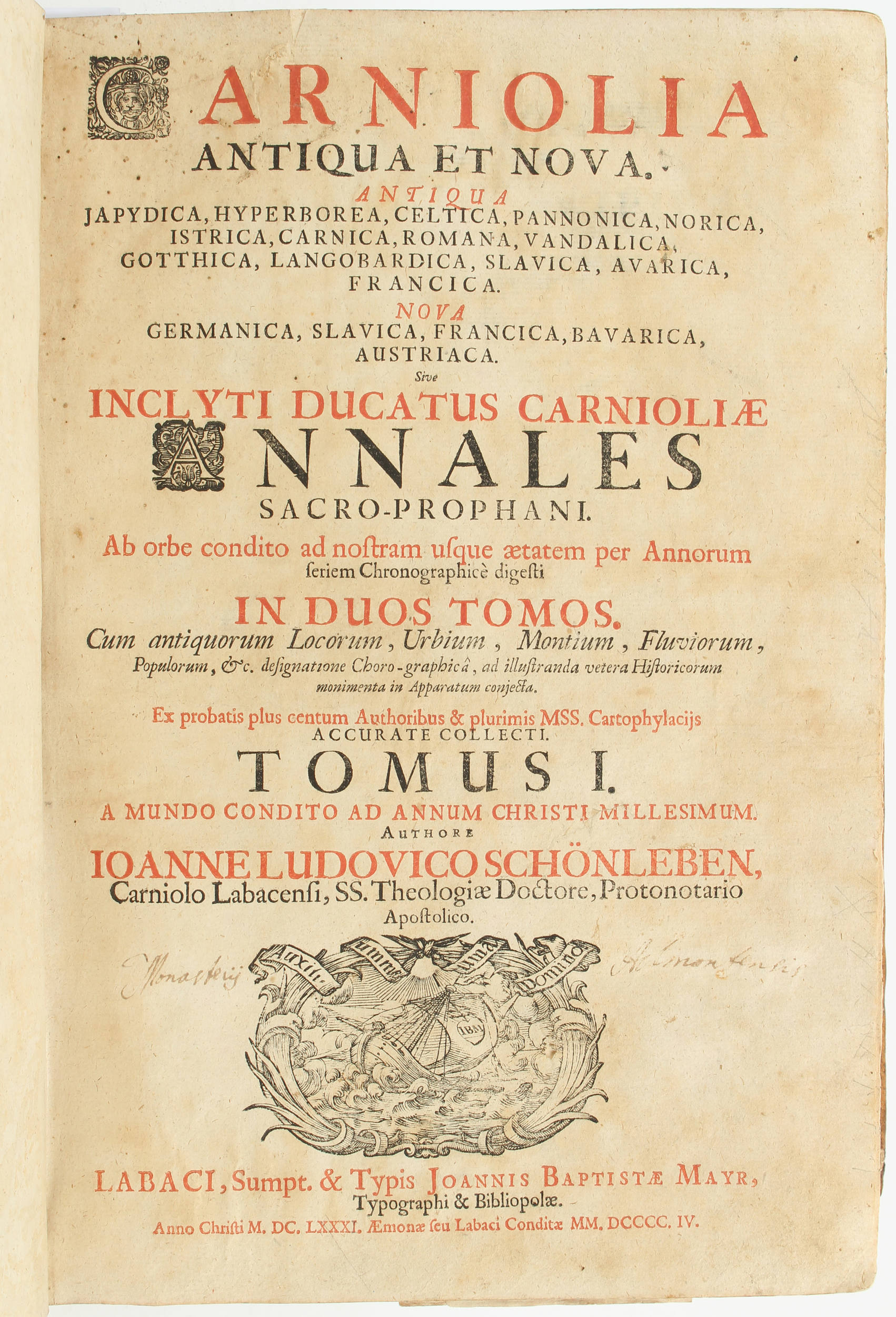 Schönleben, Carniola antiqua et nova