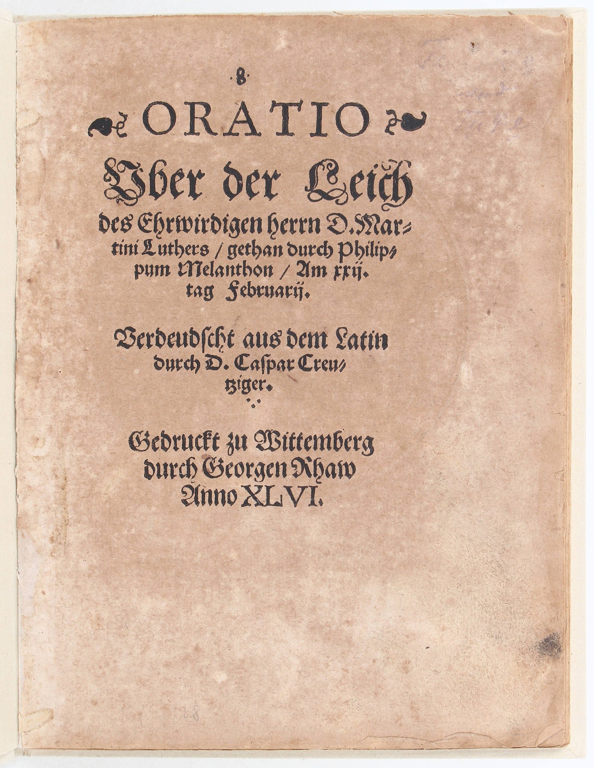 Melanchthon, Oratio uber die Leich Luthers