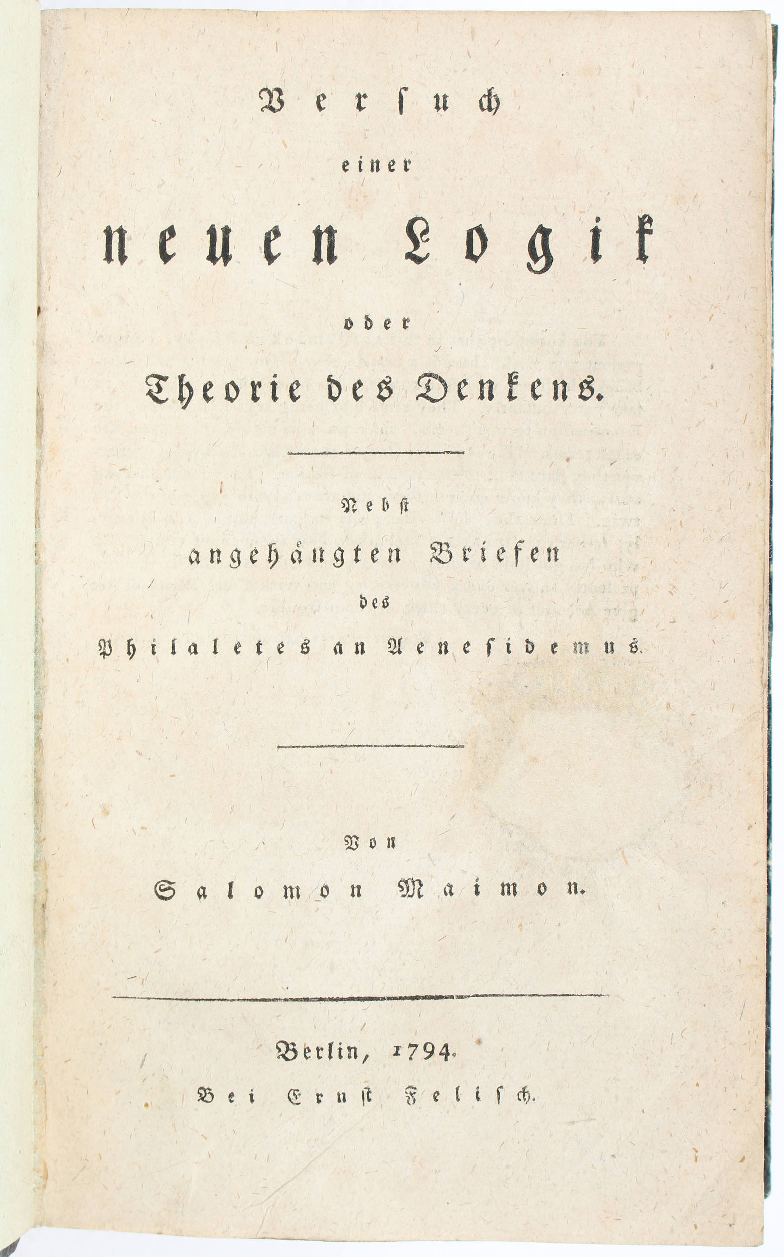 Maimon, Versuch einer neuen Logik