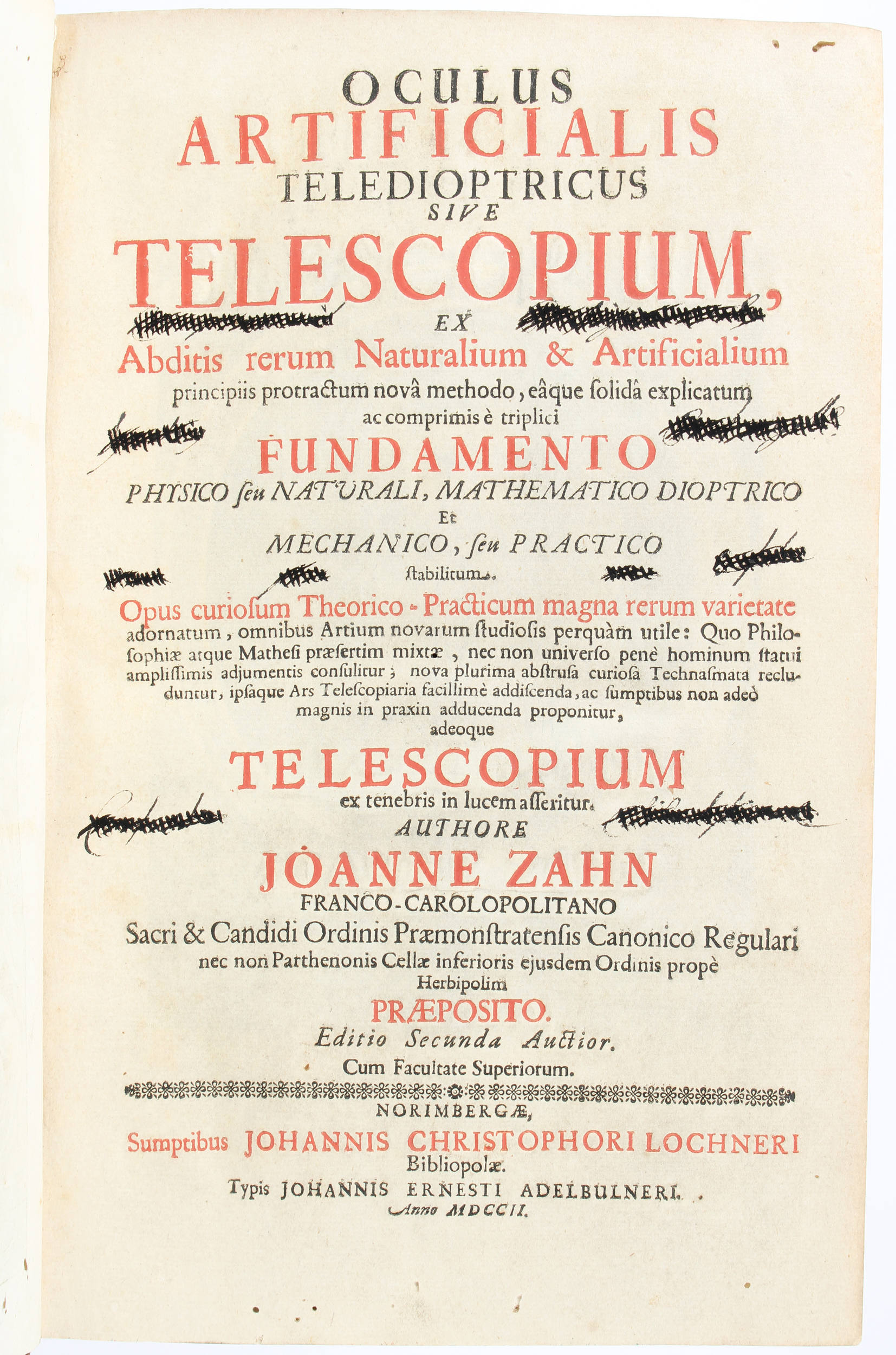 Zahn, Oculus artificialis 1702