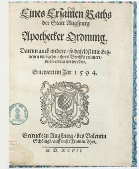 Apothecker Ordnung Augsburg 1597