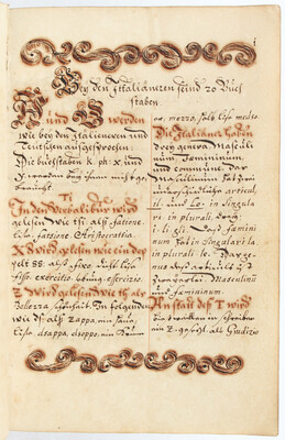 Boon, Bey den Ittaliäneren 20 Buchstaben. Handschrift 1692