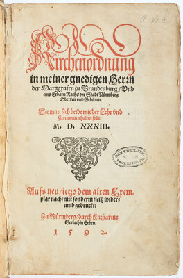 Kirchenordnung Nürnberg, 1592 + Beibde.