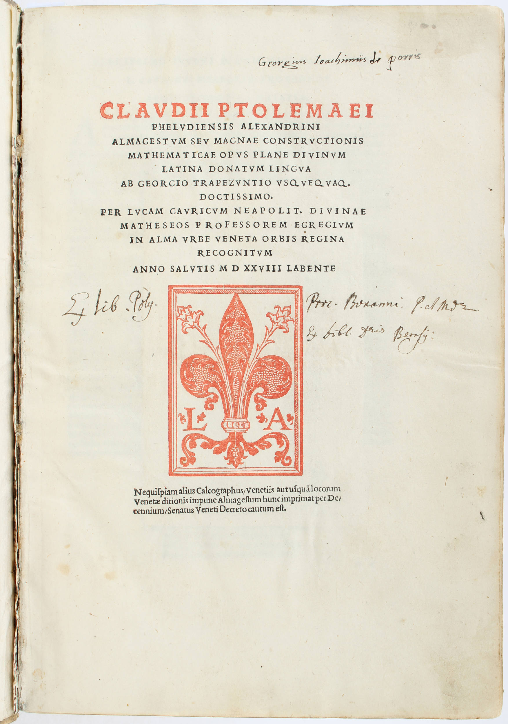 Ptolemaeus, Almagestum 1528+Apian, Introductio. Annotiertes Ex. G.J. Rheticus