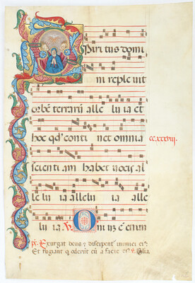 Einzelblatt aus Antiphonar mit histor. Initiale 