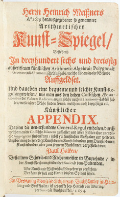 Meissner, Arithmetischer Kunst-Spiegel + Beiband