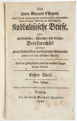 Argens, Kabbalistische Briefe. Bde. 1-7