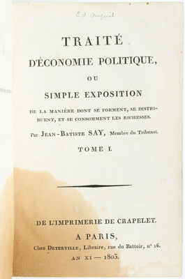 Say, Traité d'économie politique. 1803. 2 Bde