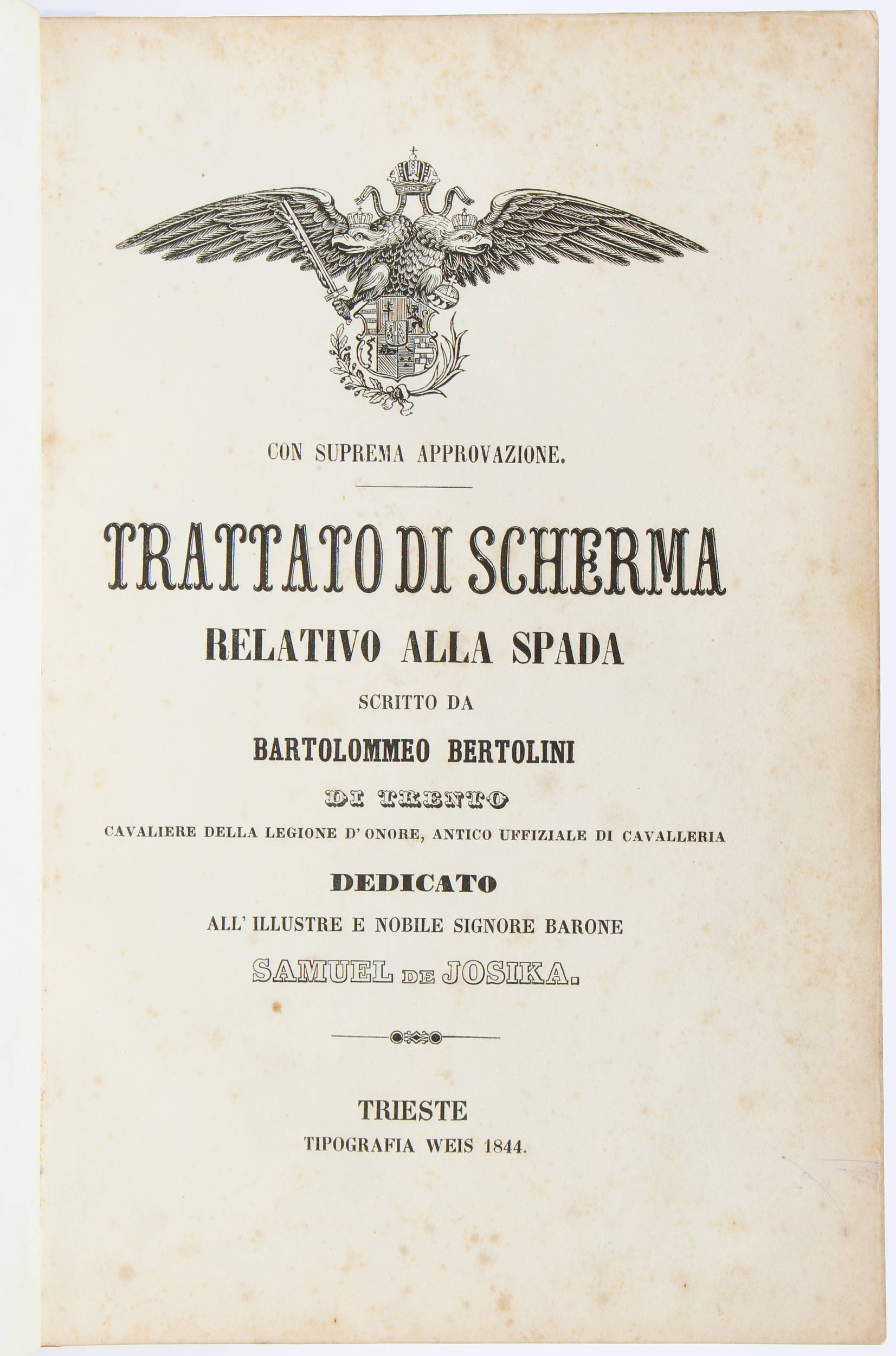 Bertolini, Trattato di scherma relativo alla spada