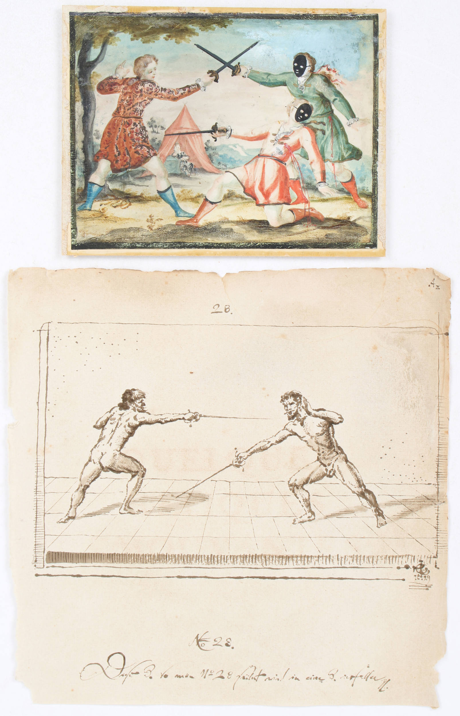 Fechten, Aquarelle & Zeichungen. 1700-1950. 22 Bll.