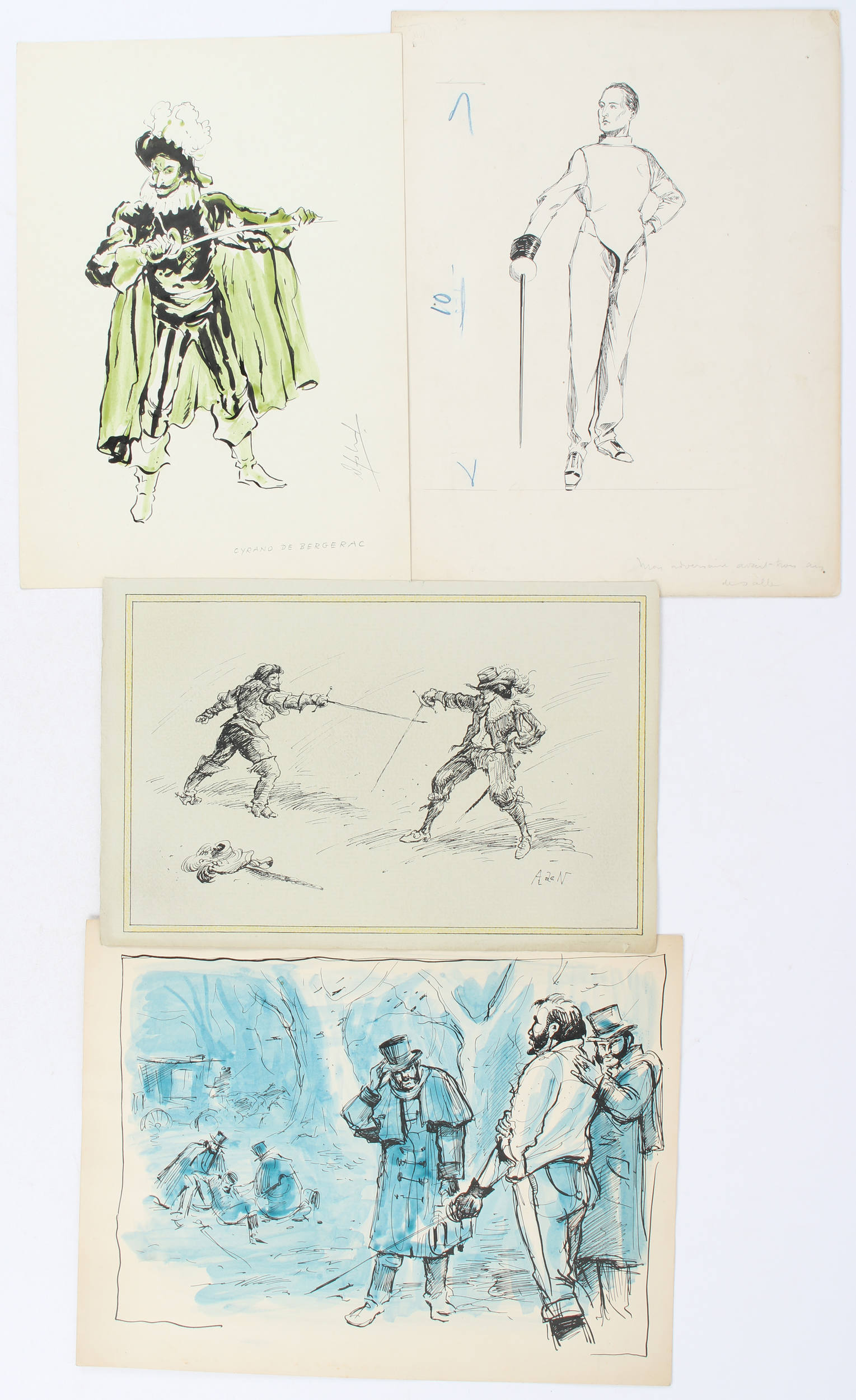 Fechten, Aquarelle & Zeichungen. 1700-1950. 22 Bll.