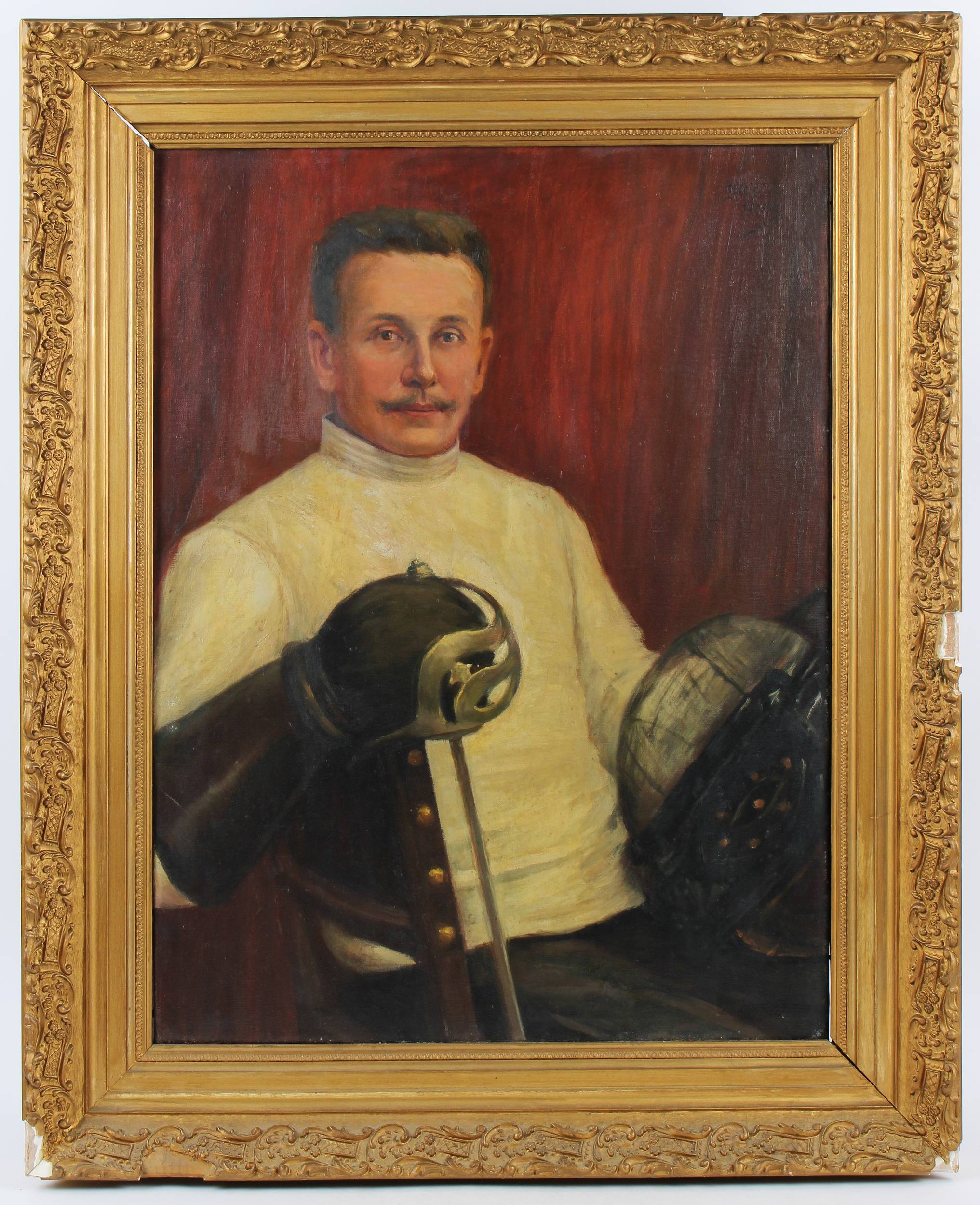 Porträt eines Fechters. Öl auf Leinwand. um 1890