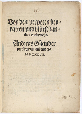 Osiander, Von den verpoten heyratten und blutschanden